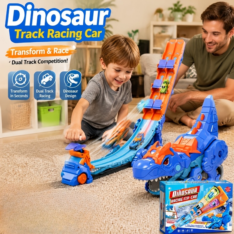 Dinosaur Transforming Dual-Track Catapult Car Toy Set